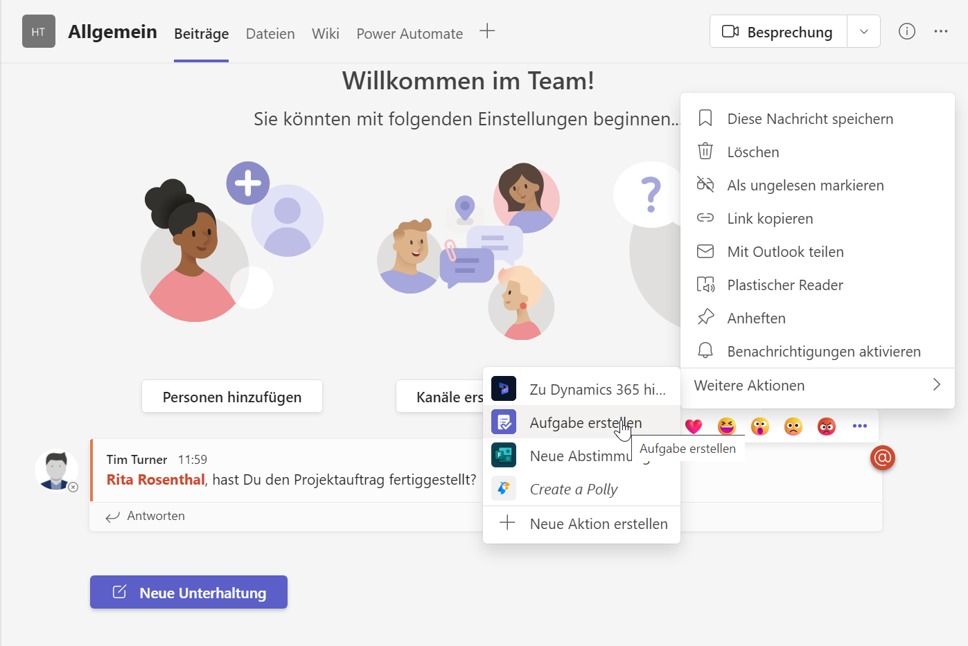 Microsfot Planner Aufgaben aus Microsoft Teams Chat erstellen